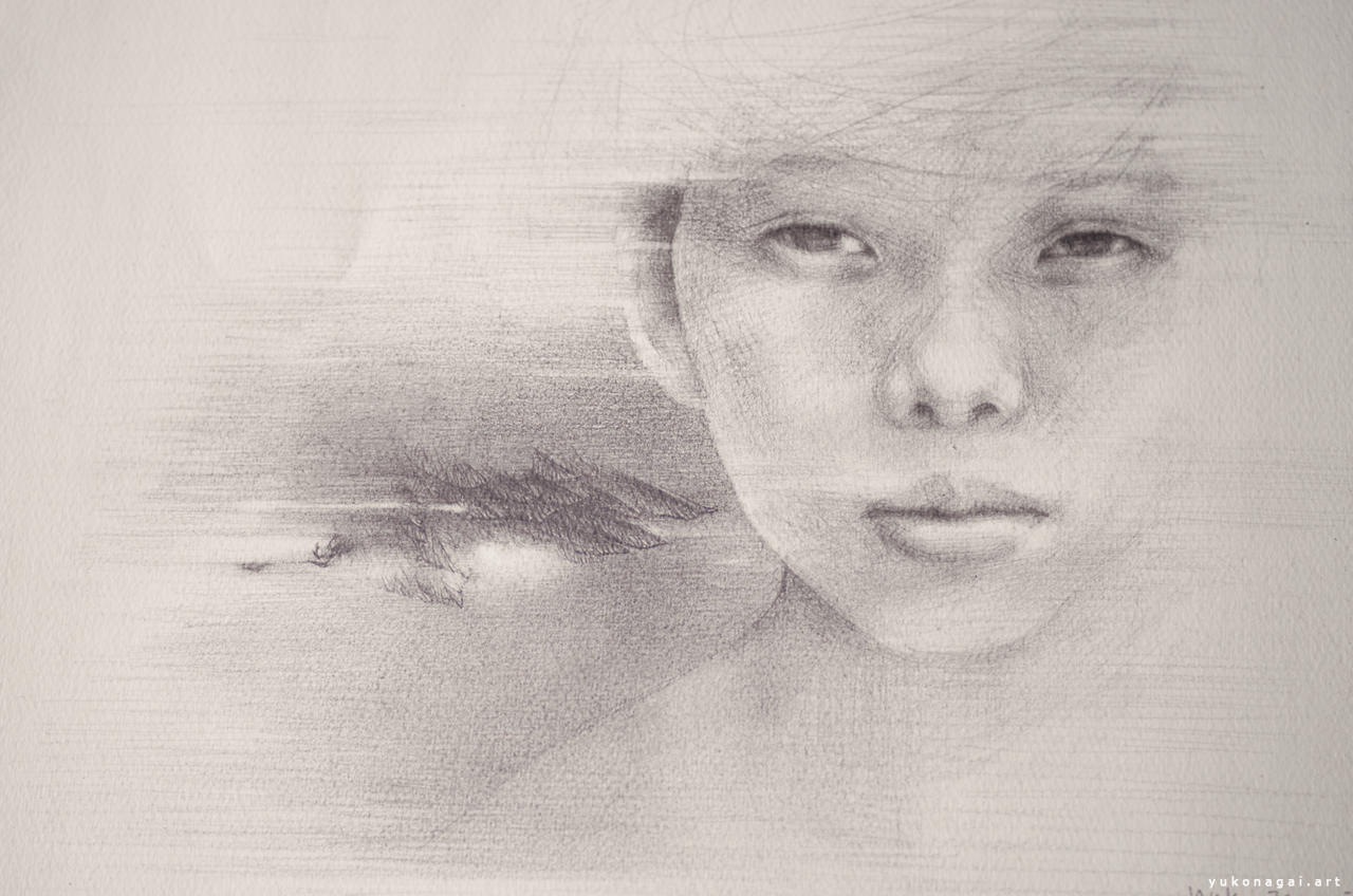 Face of a child drawn by pencil.